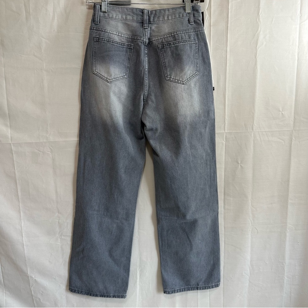 SHEIN PETITE Womens Front-Button Multi-Pocket Ripped Denim Jeans Gray Small/4 - Picture 6 of 12